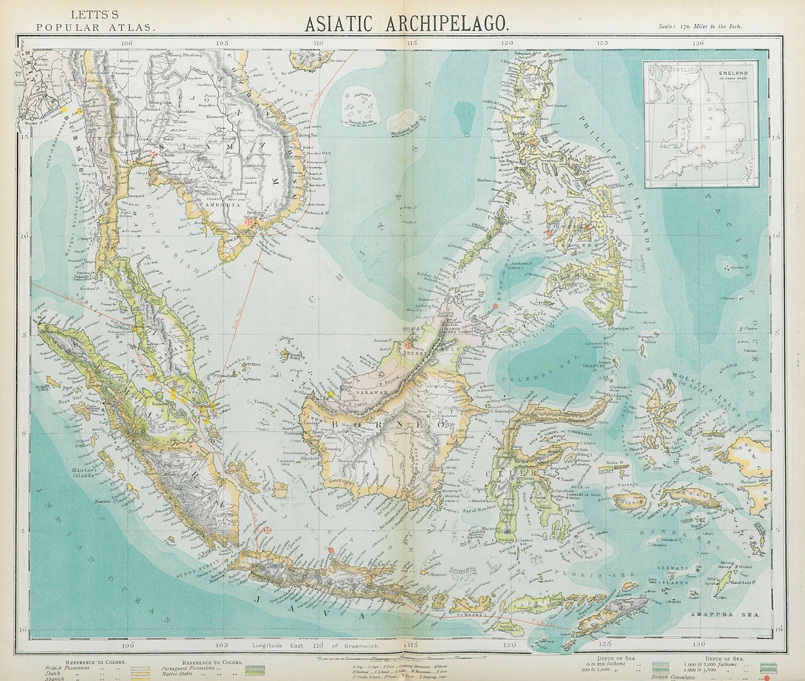 Asiatic Archipelago. Dutch East Indies. Indochina Philippines. LETTS 1883 map